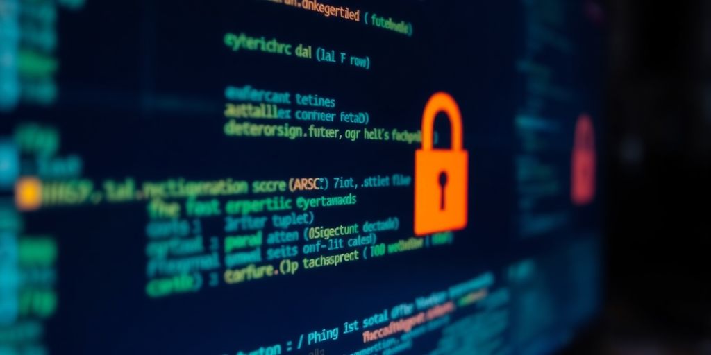 Close-up of a computer screen with cybersecurity elements.