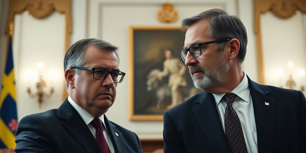 Ulf Kristersson and Henrik Landerholm in a meeting.