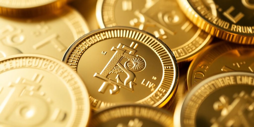 Coins en or récemment frappées, brillantes et détaillées.