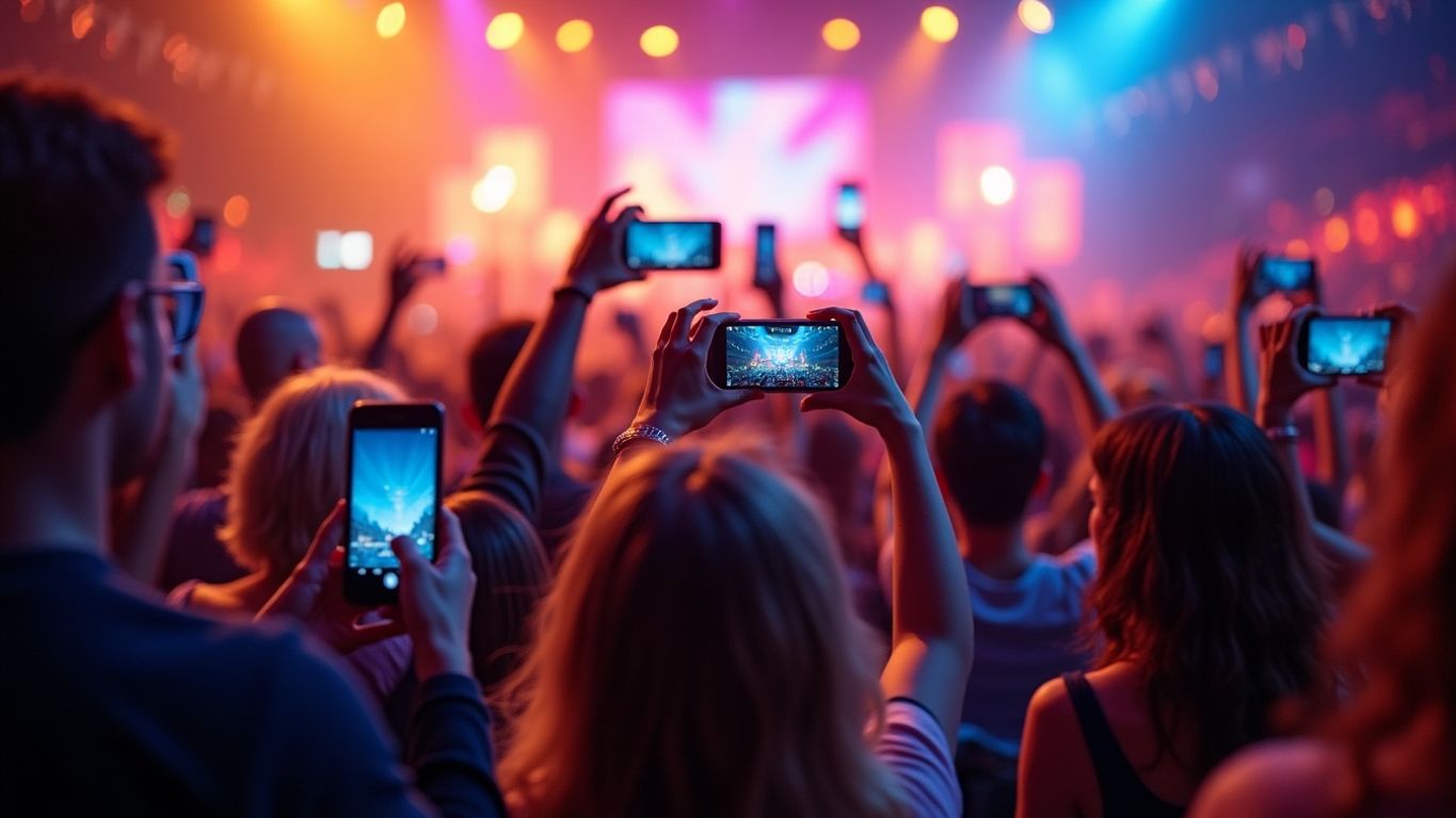 Diverse people enjoying videos on their smartphones.