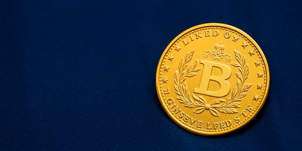 Monnaie d'or sur fond en velours.