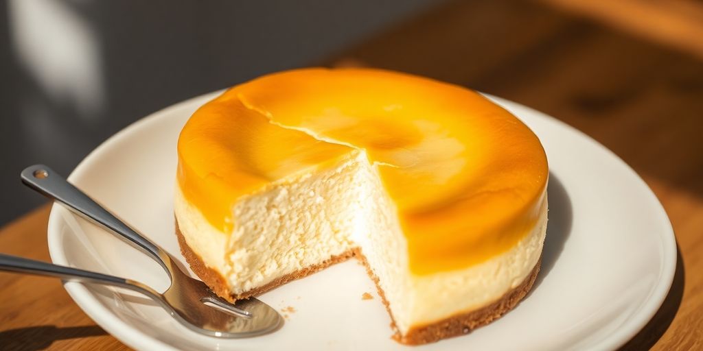 Fluffy Japanese souffle cheesecake on a white plate.