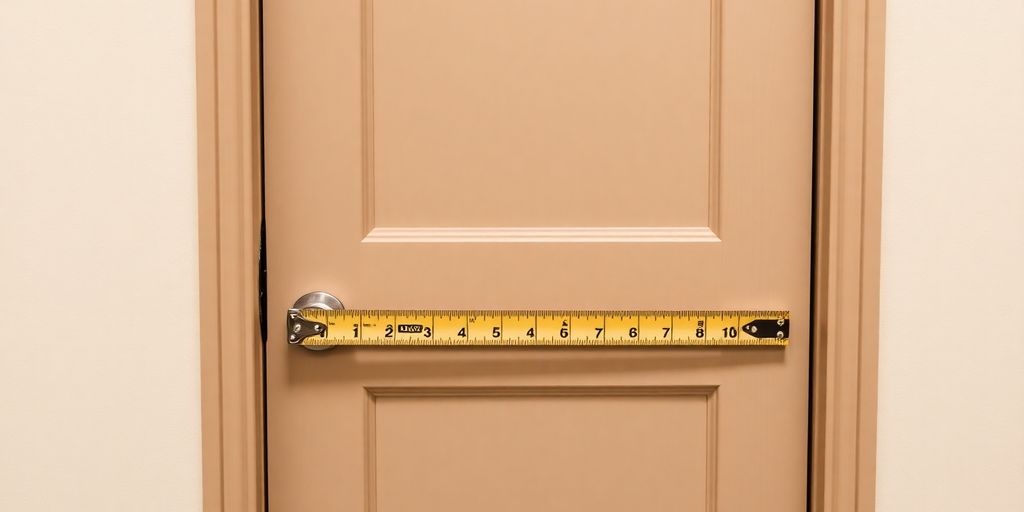 Close-up of a door being measured with a ruler.