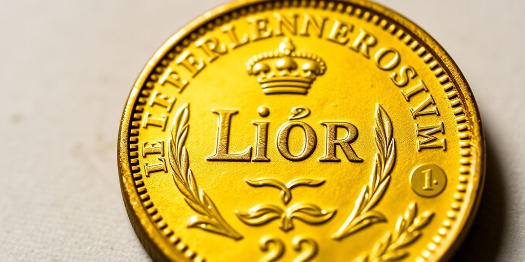 Pièce Louis d'or sur fond neutre, détails en évidence.