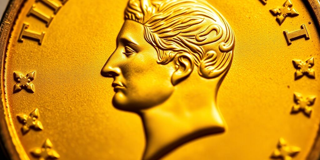 Pièce en or Napoléon avec son design élaboré.
