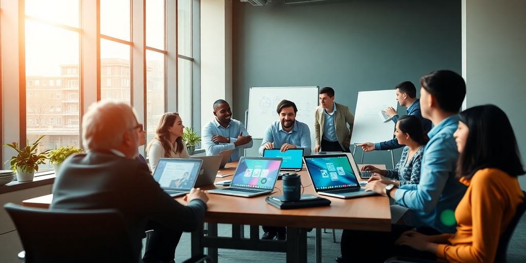 Team collaborates on digital marketing strategy.