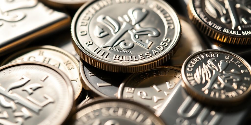 Pièces de monnaie en argent avec labels de certification.