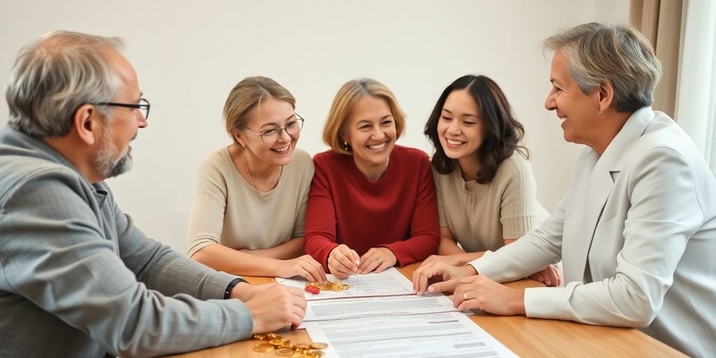 Une famille discutant de la transmission de l'or.