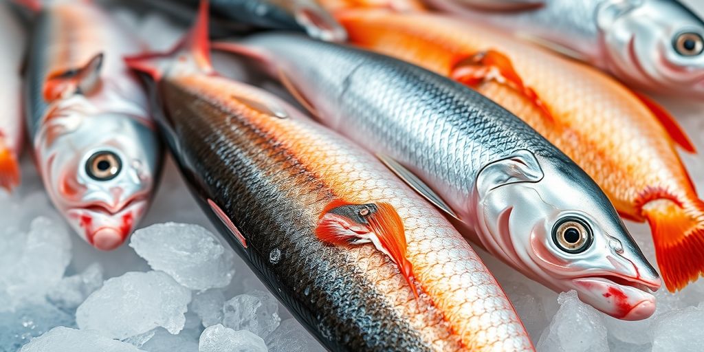 Fresh fish on ice for pet delivery.