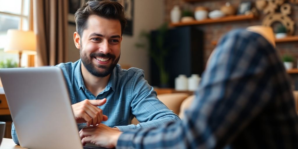Small business owner engaging with customers online.