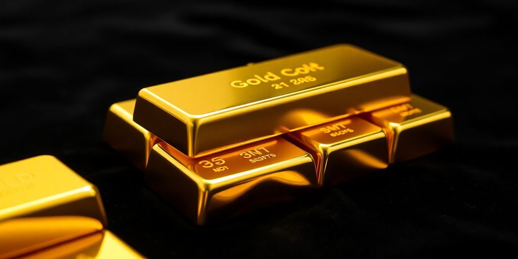 Des lingots d'or brillants sur une surface sombre.