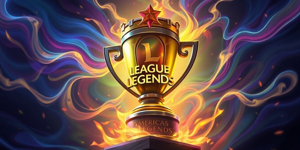 League of Legends championship trophy with swirling mystical energy.