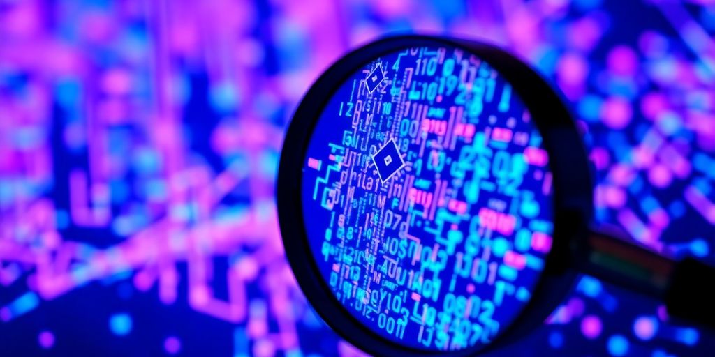Magnifying glass over data