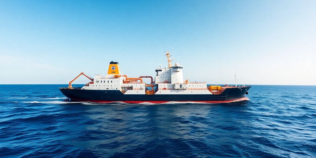 Ship with carbon capture system on the ocean.