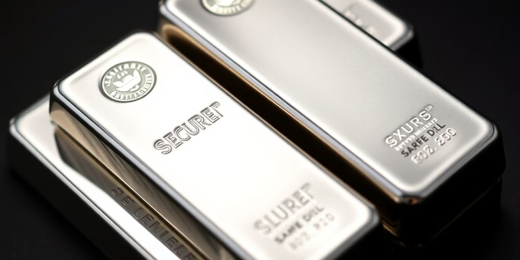 Barres d'argent sécurisées sur fond sombre.