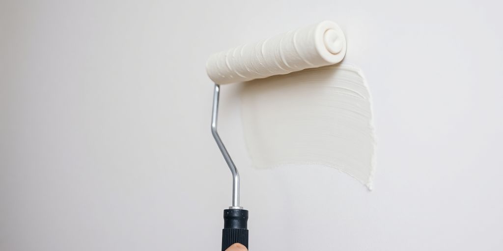 Painter applies paint to wall.