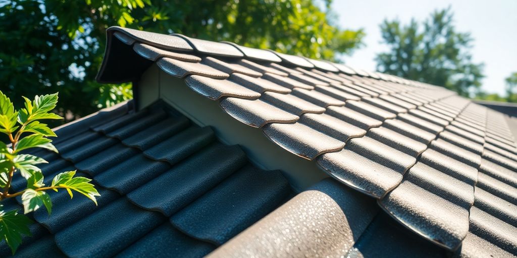 Brandend dak met beschermende materialen en groene omgeving.