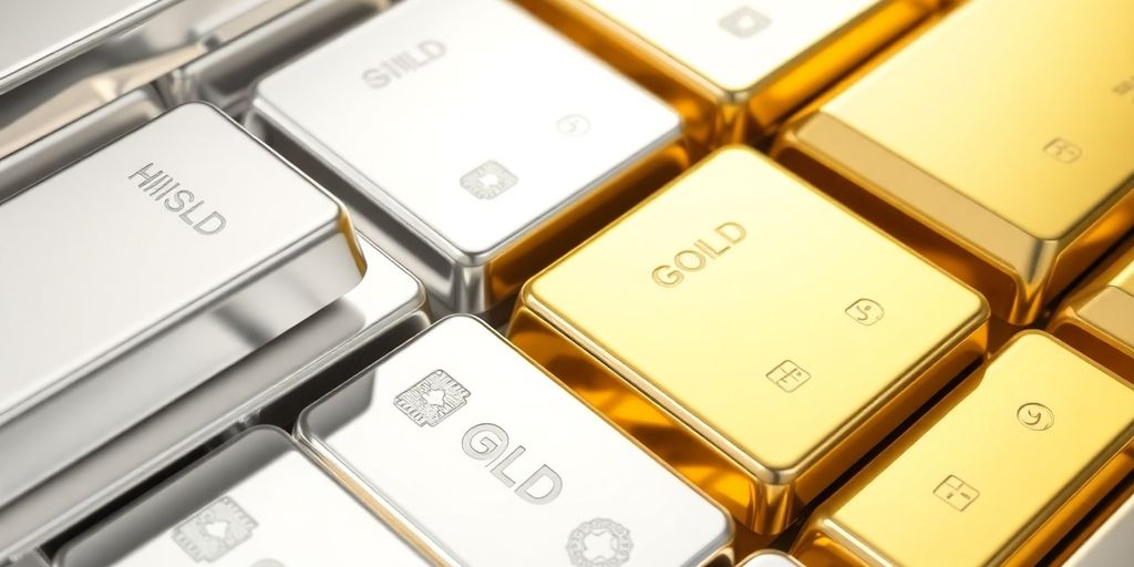 Lingots d'argent et d'or superposés