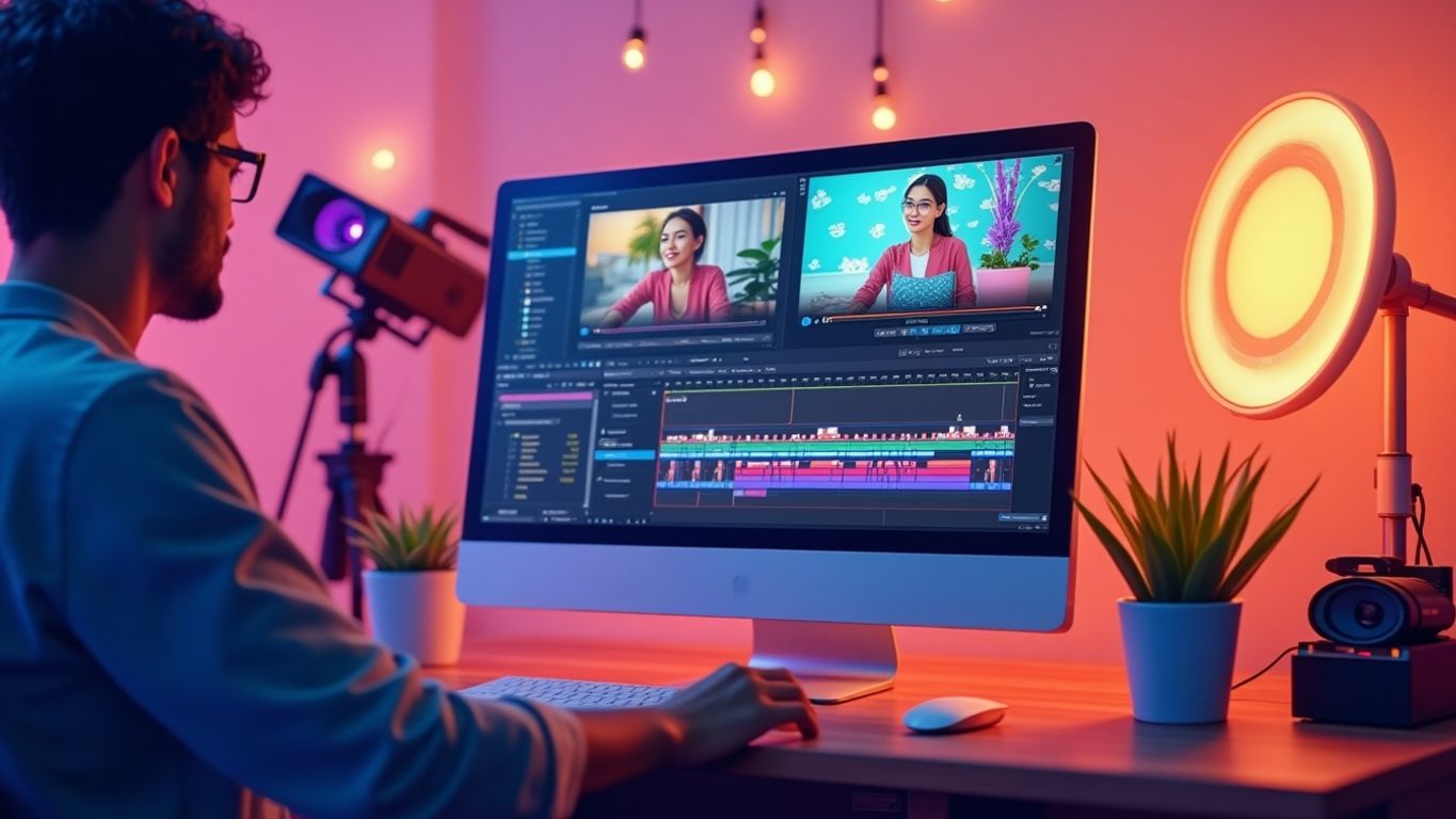 Person editing video using AICUT software on a computer.