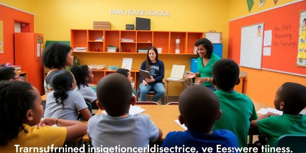 Engaged students in a bright classroom at Park House School.