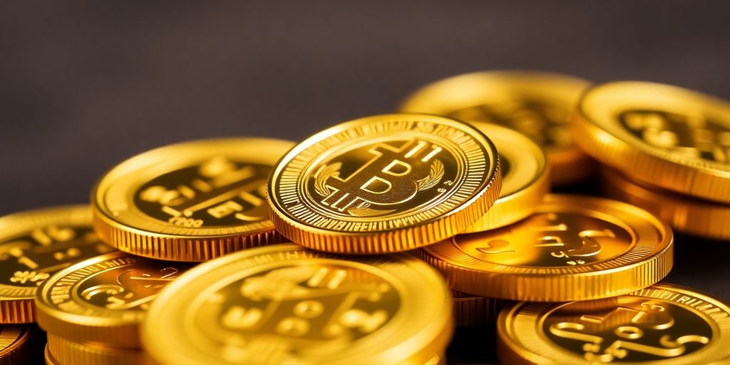 Pièces d'or brillantes empilées sur un fond flou.