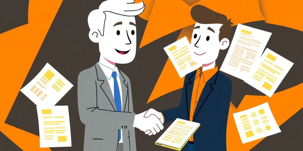 Cartoon man shaking hands with loan officer