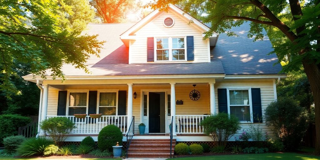 A charming home with a sunny exterior and porch.