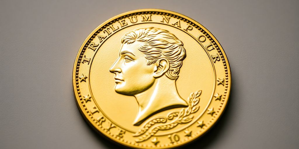 Pièce de Napoléon en or gravée, détails raffinés.