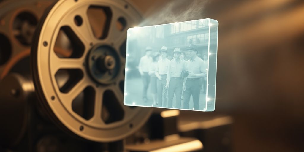 Vintage movie camera projects 3D film.