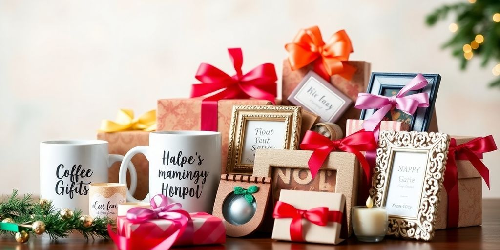 Colorful personalized gifts arranged beautifully for various occasions.