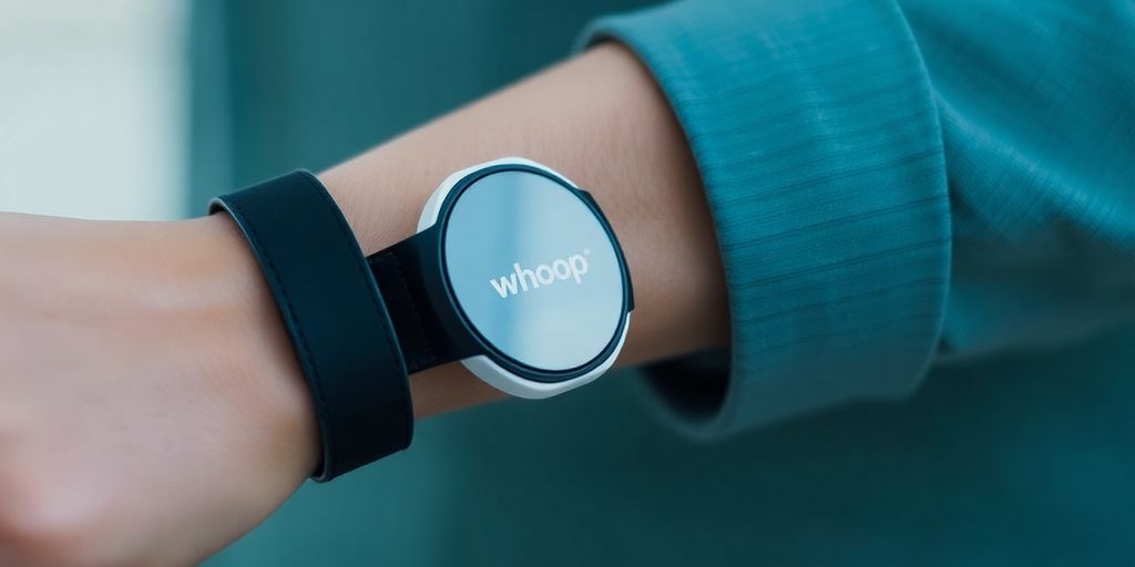 Whoop wearable device on a wrist.
