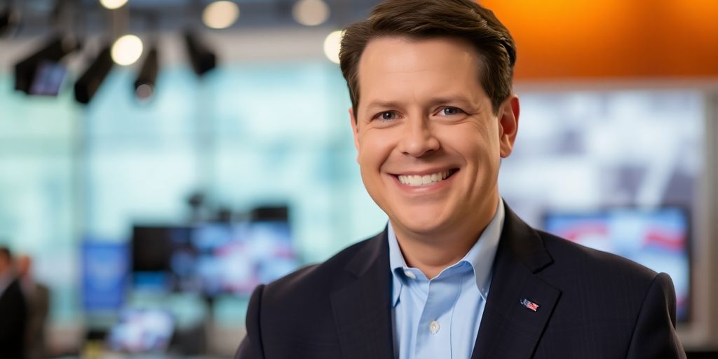 Bret Baier smiling in a professional newsroom setting.