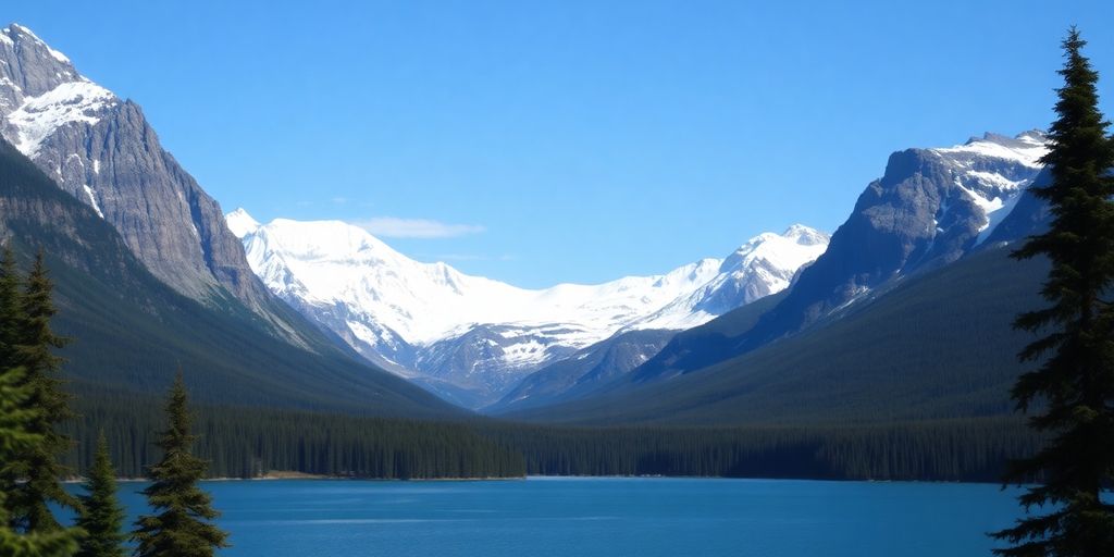 Snowy Alaskan mountains, dense forest, and a pristine lake.