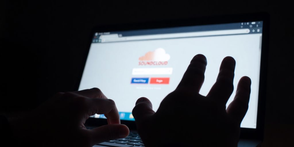 Troubled person looking at a SoundCloud login screen.