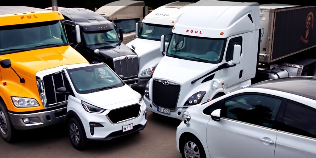 Diesel and electric vehicles side by side.