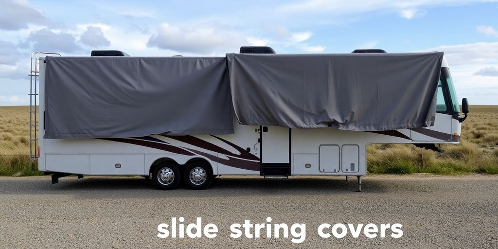 RV slide-out covers protecting against high winds.