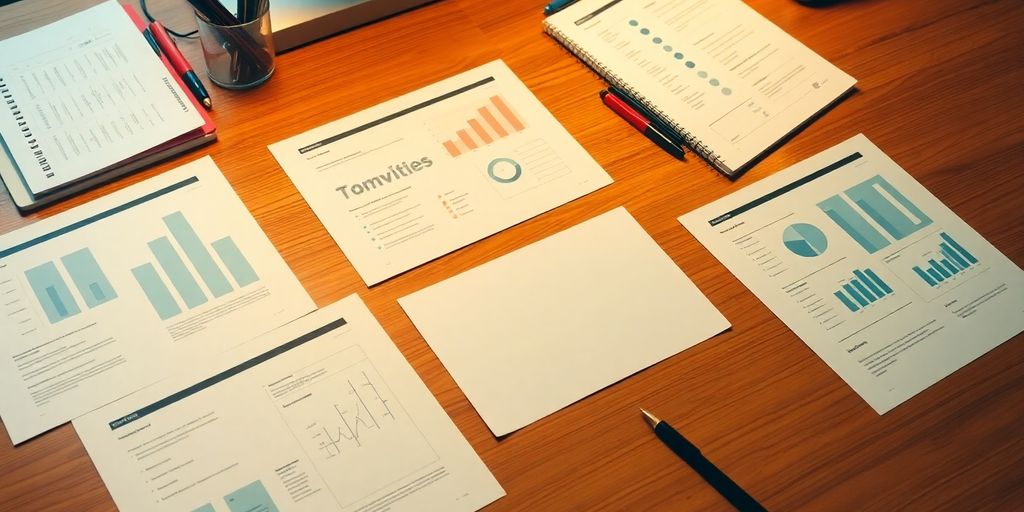 Templates on a desk with office supplies for analysis.