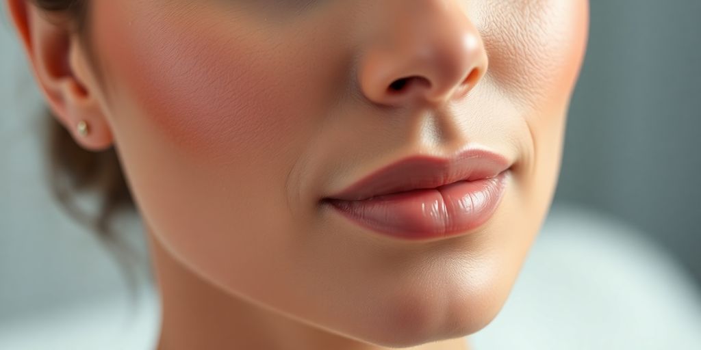 Woman's face muscles toning with light.