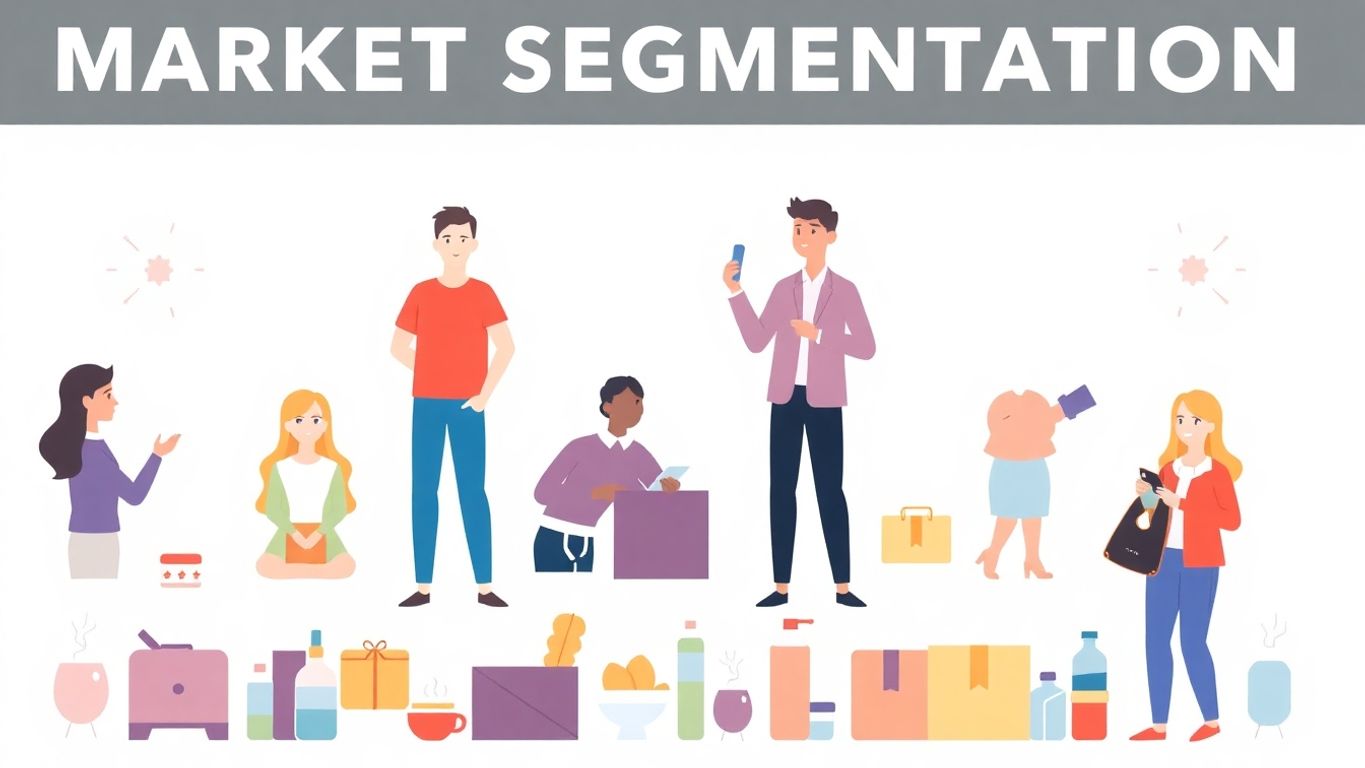 Illustrasjon av mennesker og produkter i segmentering.