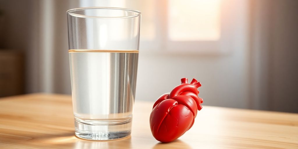 Glass of water next to a heart.
