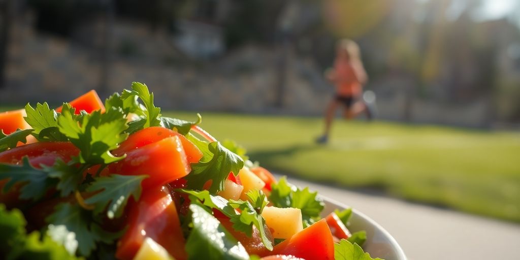 Healthy food, active person, vibrant life.