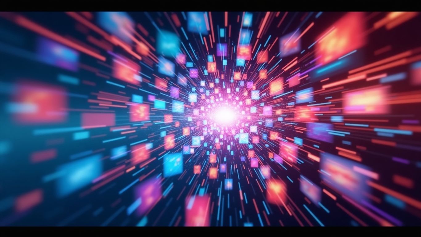 Colorful video clips with a digital interface design.