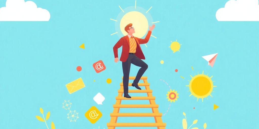 Person confidently stepping up a career ladder.