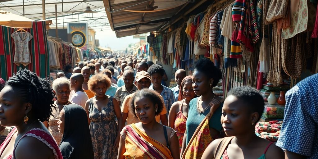 South African marketplace, vibrant, diverse community