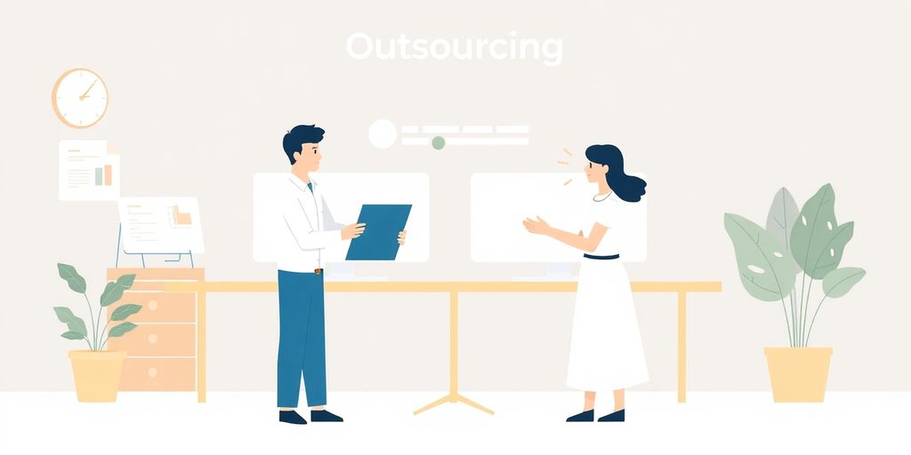 Moderne illustrasjon av outsourcing med enkle farger.