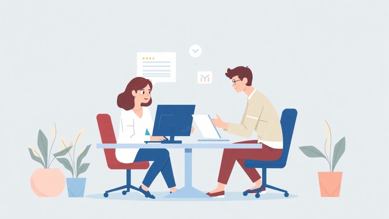 Illustrasjon av samarbeid mellom webdesigner og kunde.