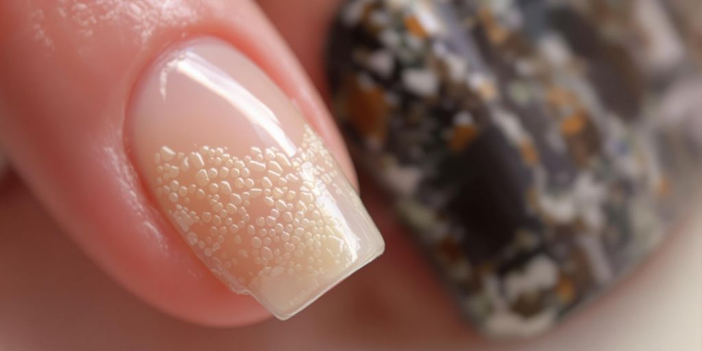 Artificial nails with glossy finish, highlighting nail fungus risks.