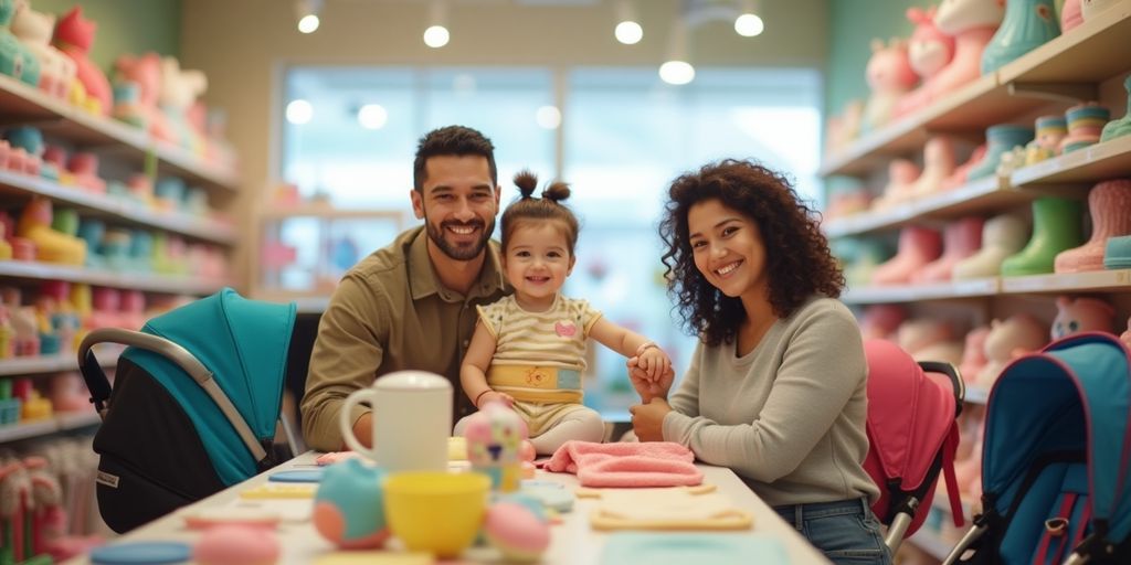 Bunte Babyausstattung in einem freundlichen Geschäft