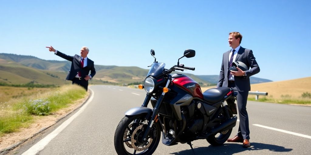 Meet Your Douglasville Motorcycle Injury Legal Team at Singhtoro Law PA 3 Motorcycle on road with legal team nearby.