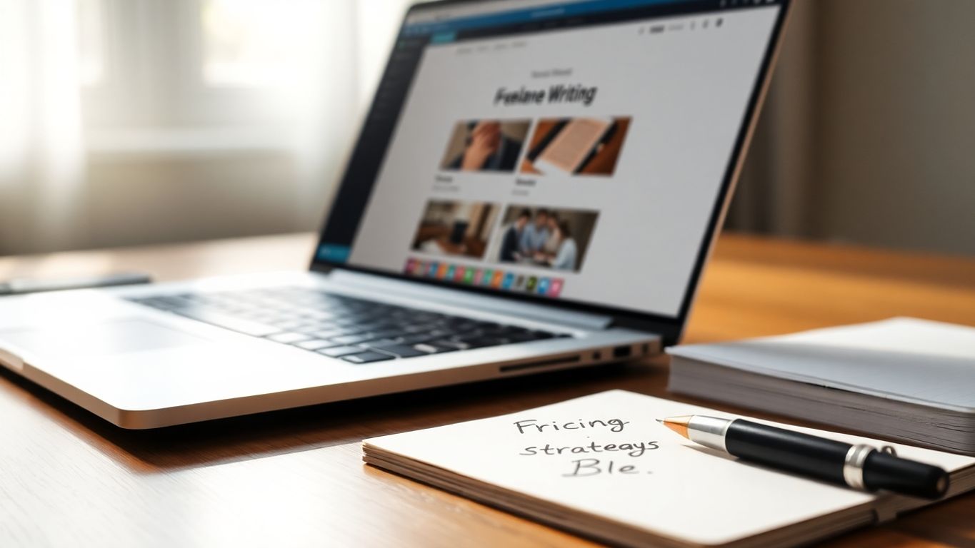 Laptop and notepad on a wooden desk.